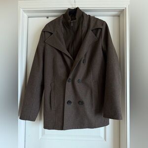 Kenneth Cole Men's Brown Sweater Double-Breasted Coat